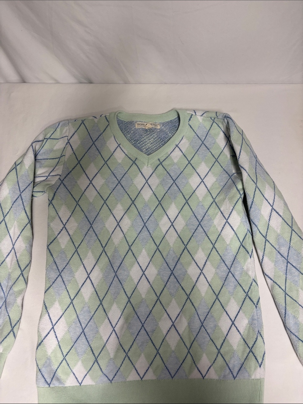 Hope & Henry Organic Cotton Argyle V Neck Sweater XL
